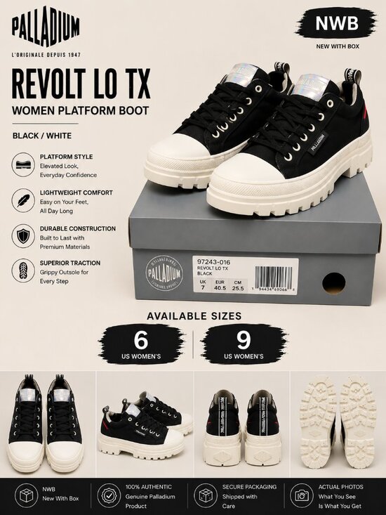 Palladium Shoes - NWB Palladium Revolt LO TX Platform Sneakers Black Shoes (Minor Dirt Spot)